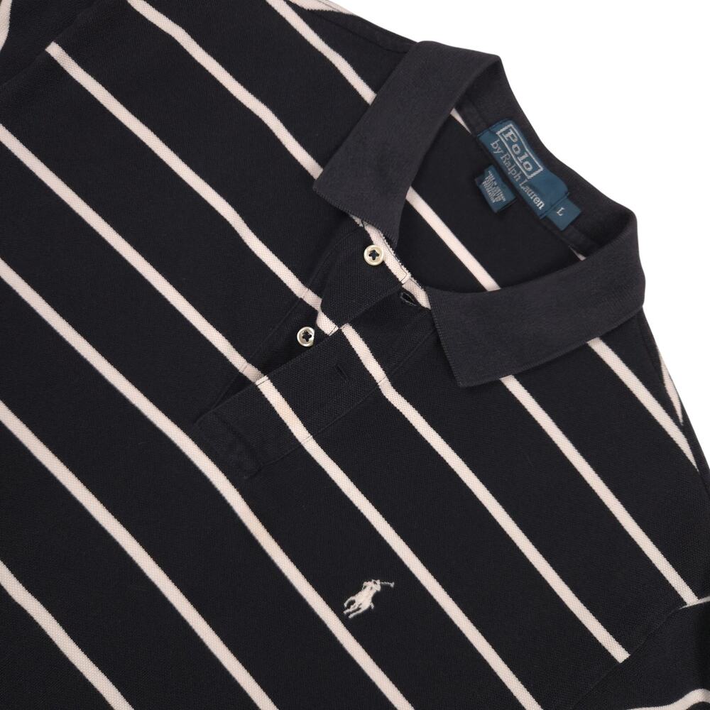 Polo Ralph Lauren Striped Polo Shirt Mens Large Black White Classic Fit